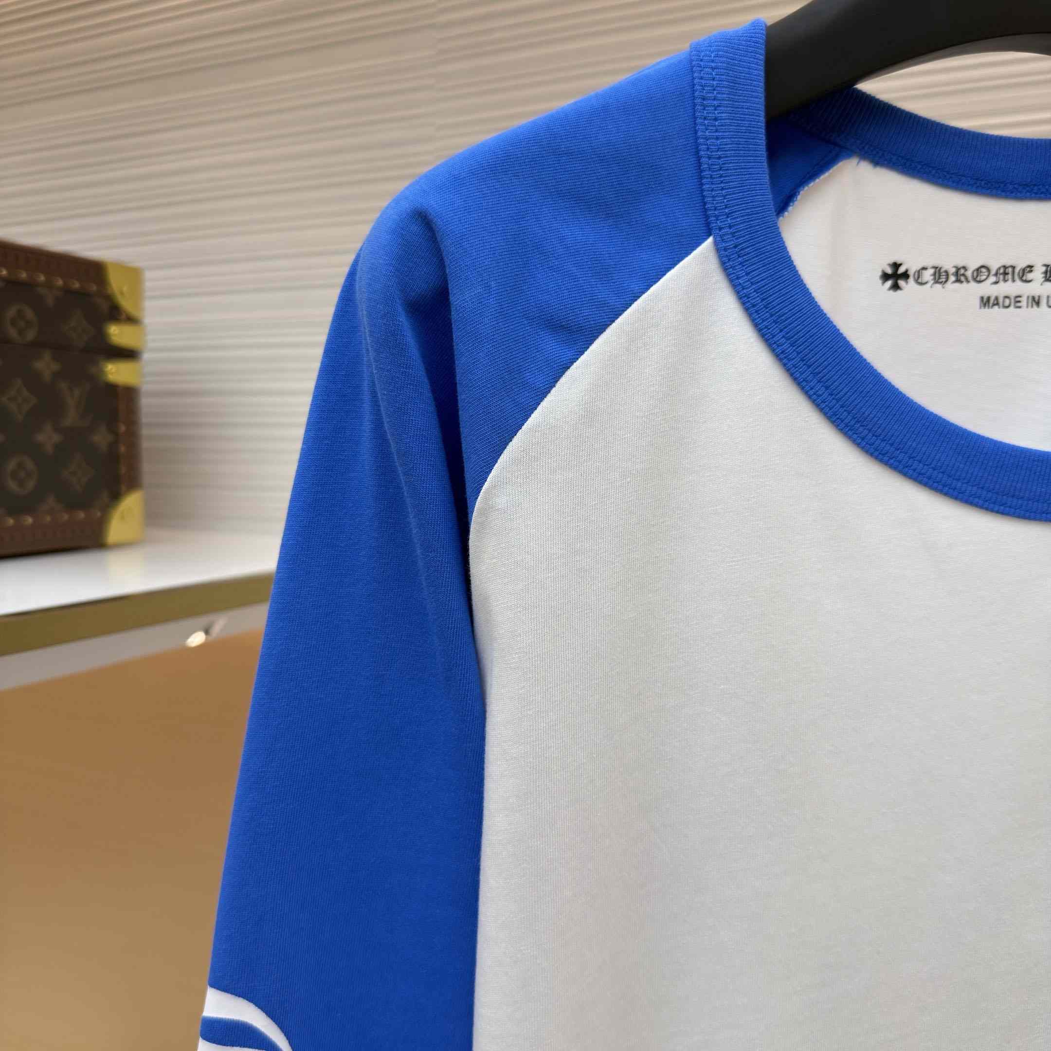 Chrome Hearts Long-Sleeve Horseshoe Baseball Tee 'White/Blue' - DesignerGu