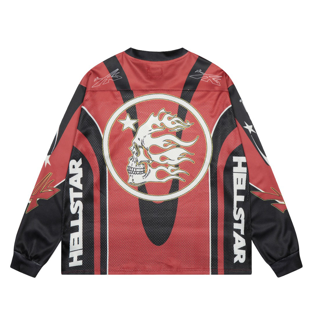Hellstar Flame Skull Jersey Longsleeve Red - DesignerGu