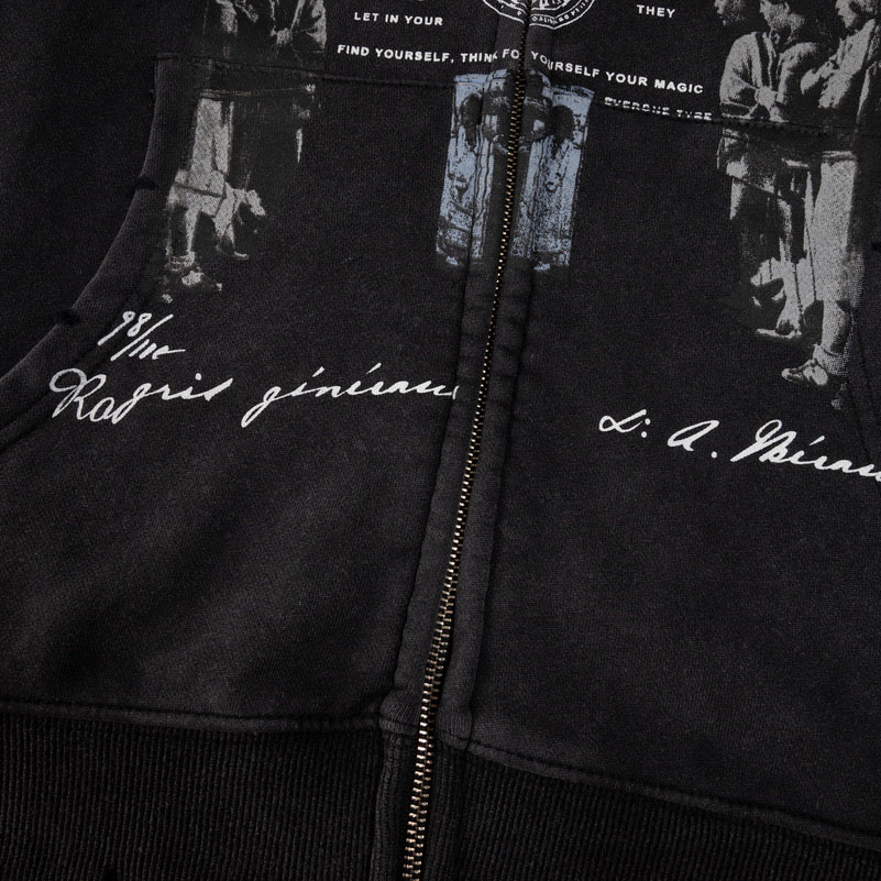 Enfants Riches Déprimés Djagilve's Grave Distressed Printed Cotton-Jersey Zip-Up Hoodie - Black - DesignerGu