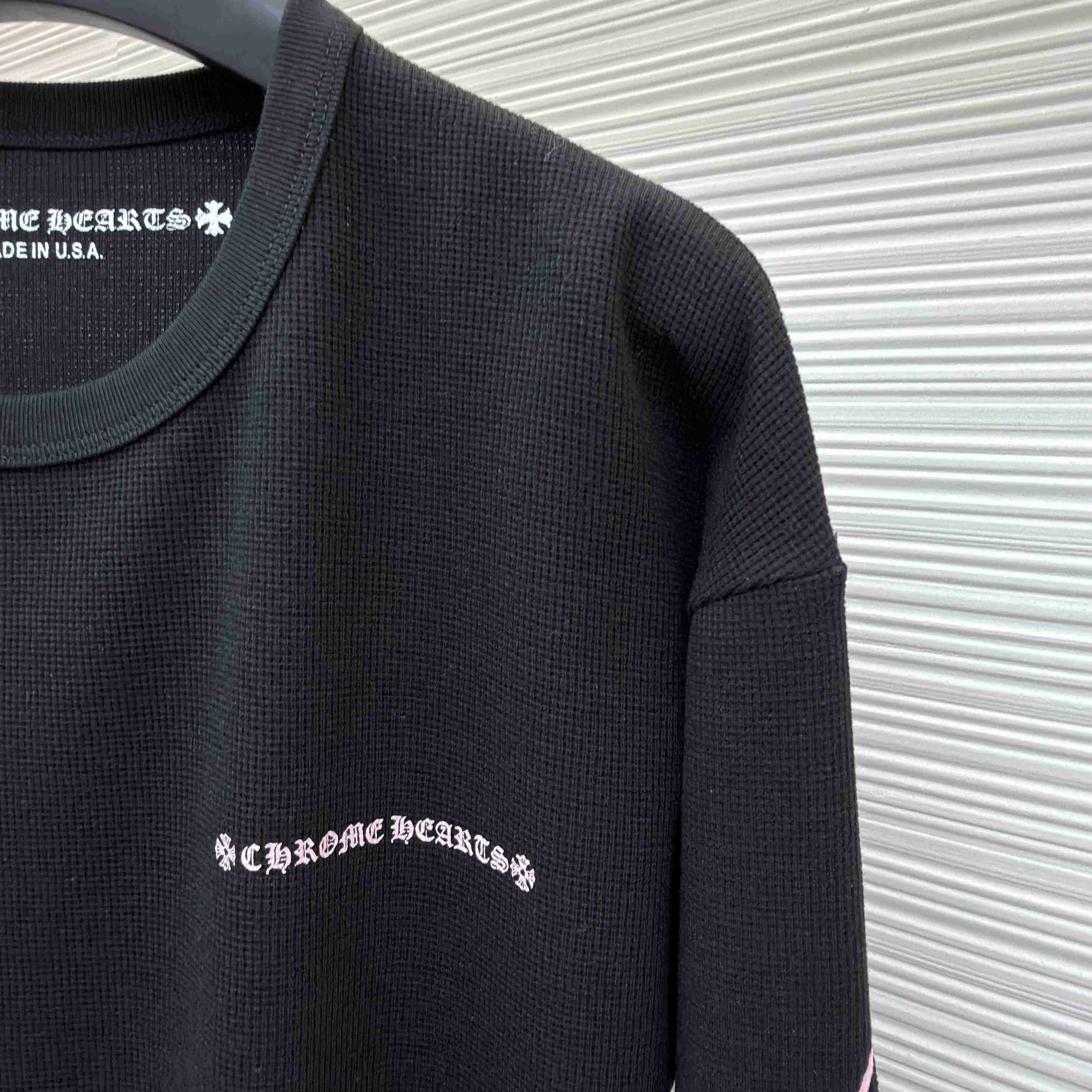 Chrome Hearts Matty Boy Pink Script Black Waffle Thermal Long Sleeve Tee - DesignerGu