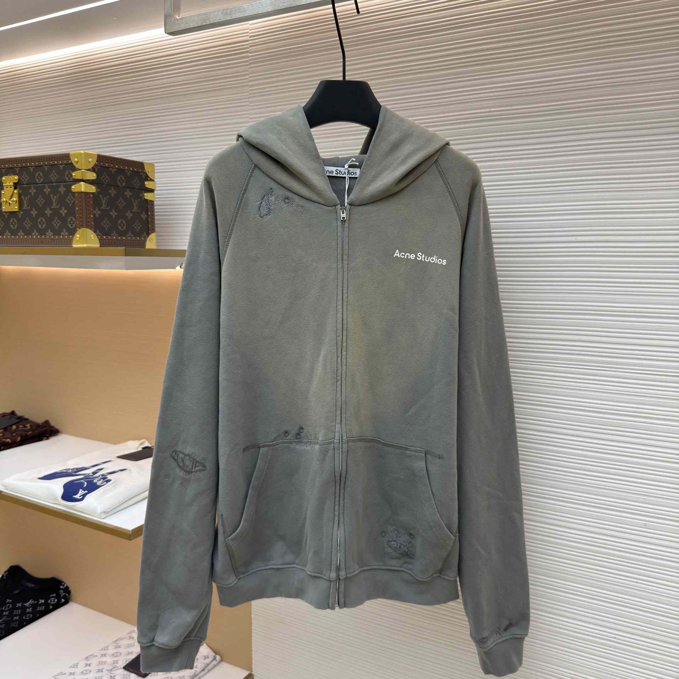 Acne Studios  Fupiter Logo-Print Embroidered Cotton-Jersey Hoodie - Gray - DesignerGu