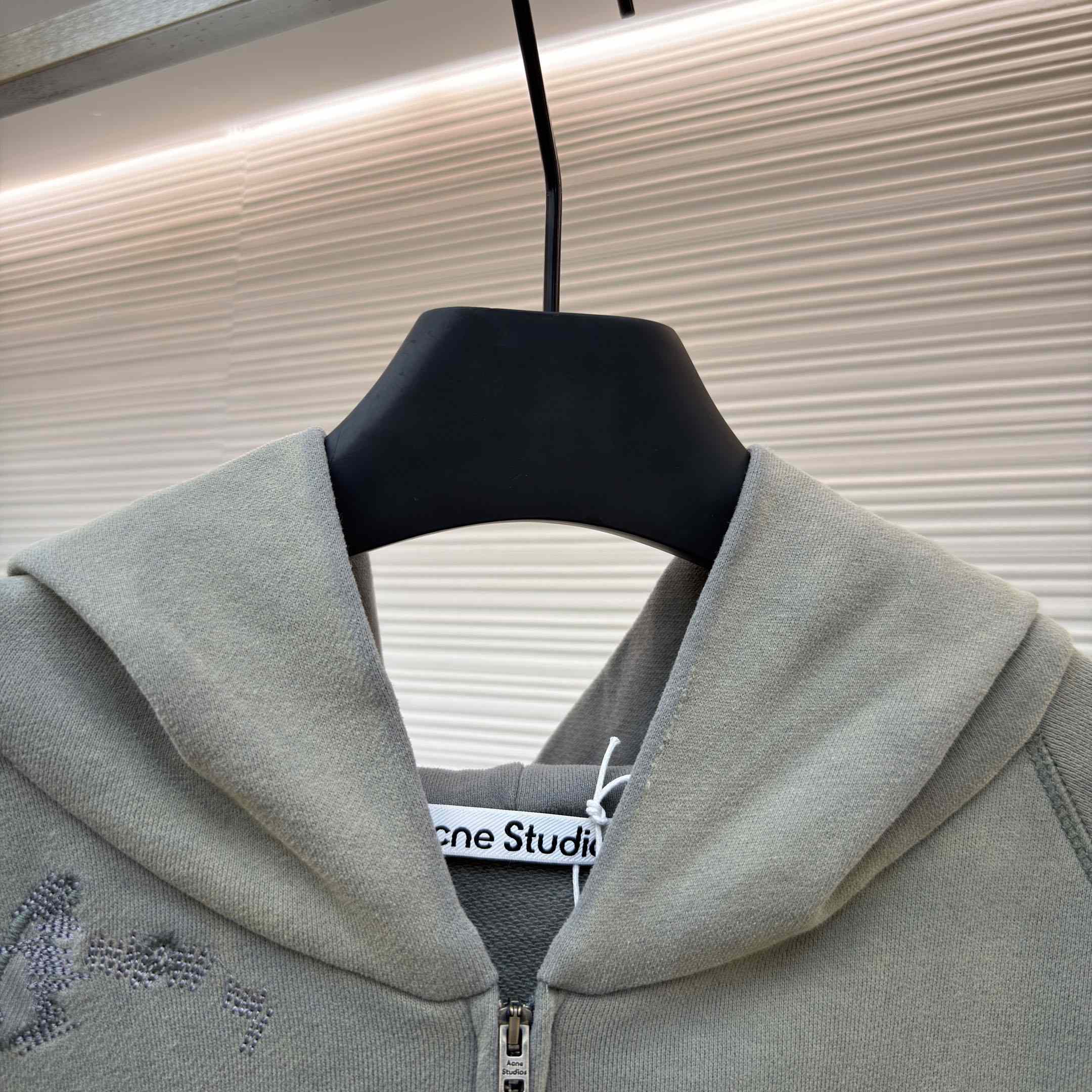 Acne Studios  Fupiter Logo-Print Embroidered Cotton-Jersey Hoodie - Gray - DesignerGu