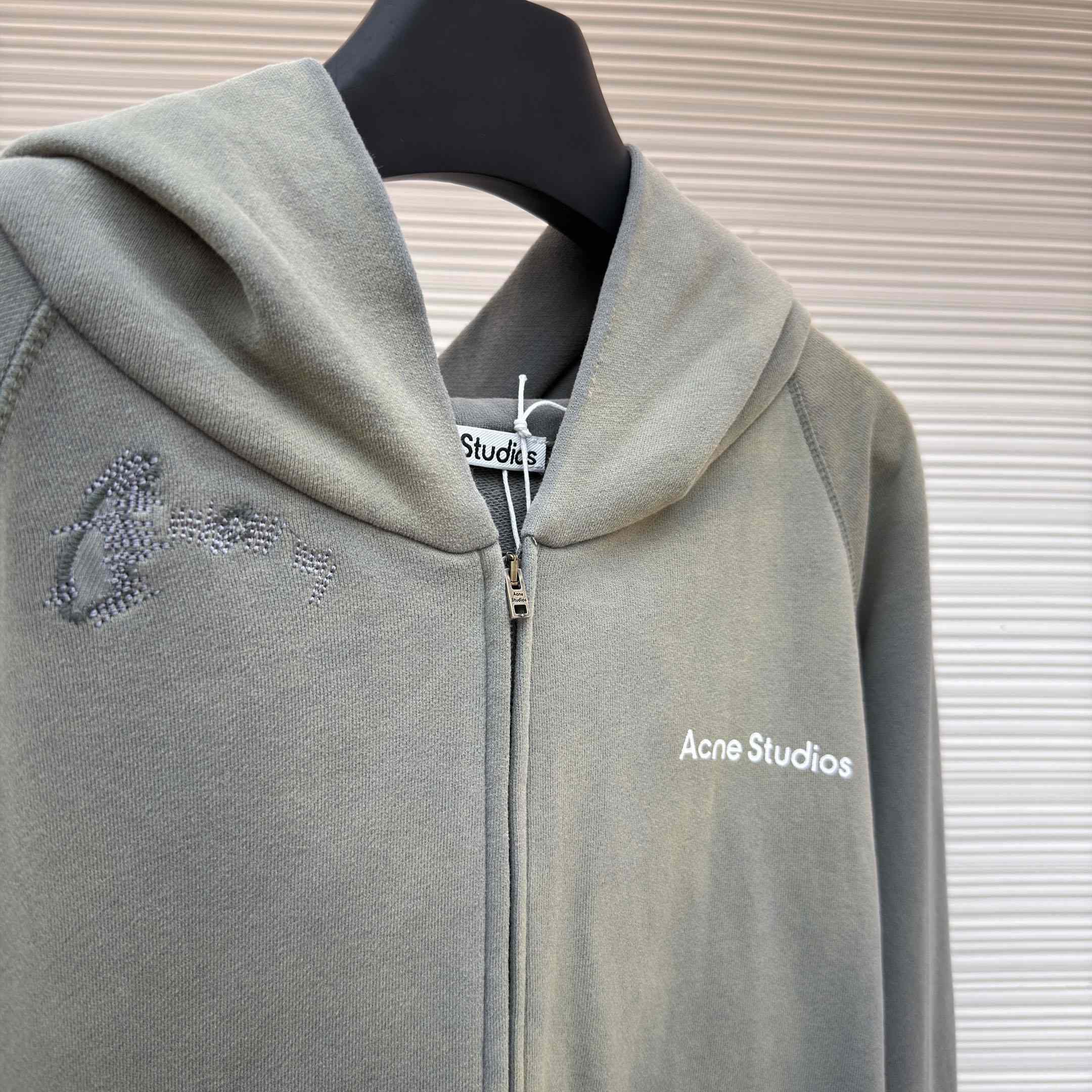 Acne Studios  Fupiter Logo-Print Embroidered Cotton-Jersey Hoodie - Gray - DesignerGu
