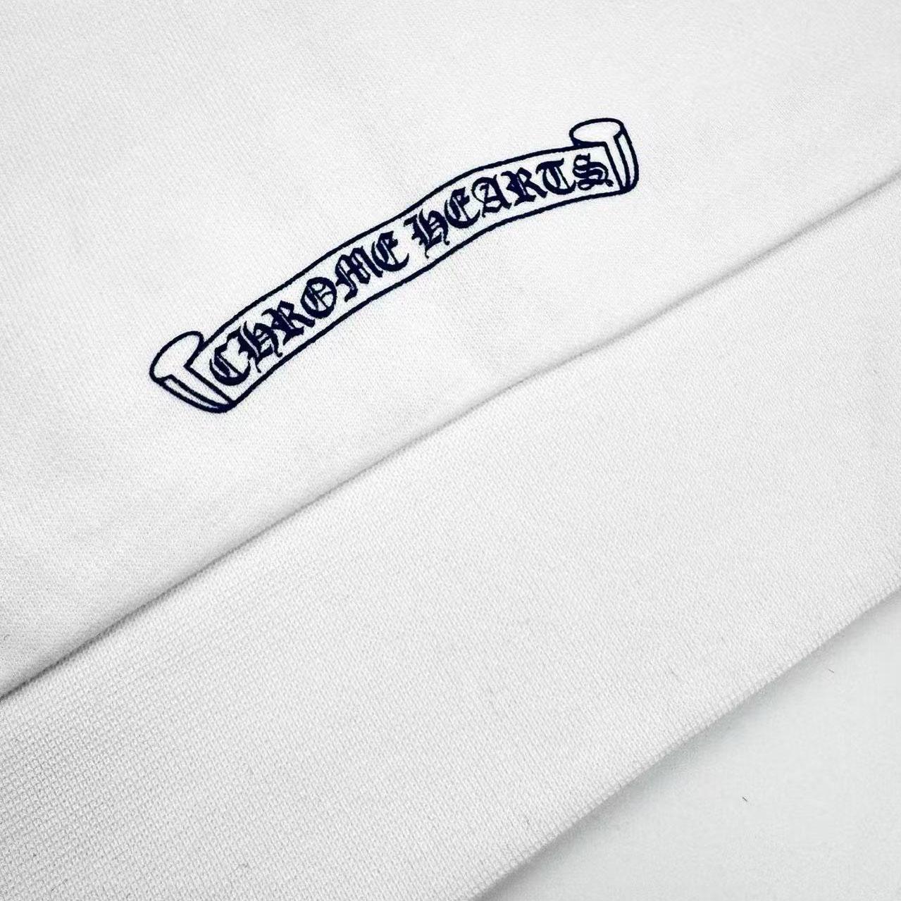 Chrome Hearts Blue Scroll Label White Zip Up Hoodie - DesignerGu
