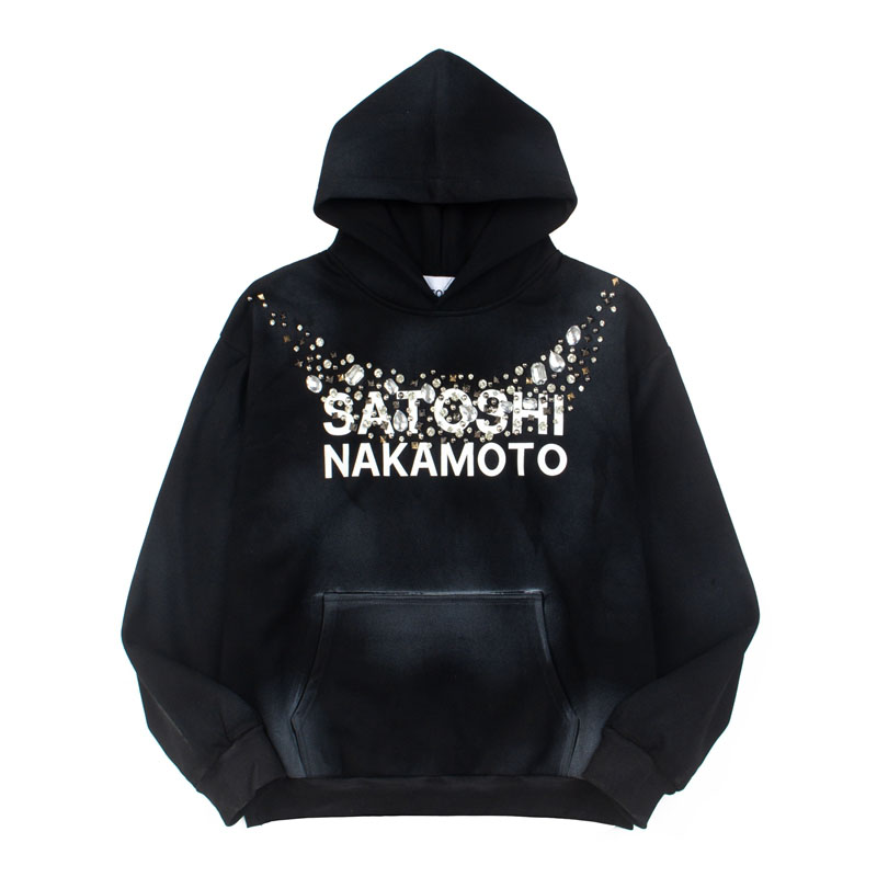 Satoshi Nakamoto Logo-Print Embellished Cotton-Jersey Hoodie - DesignerGu