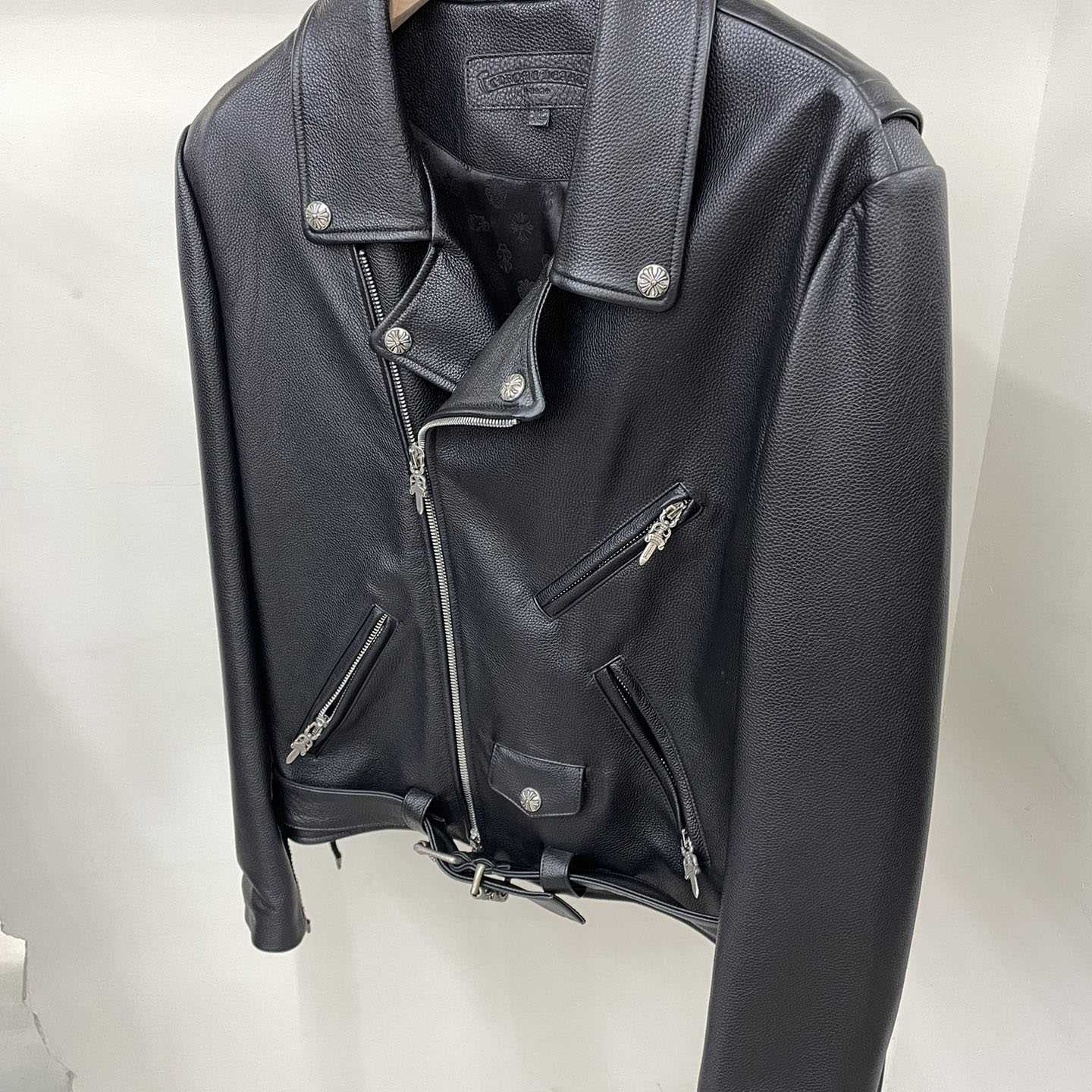 Chrome Hearts Leather Belted Biker Jacket - DesignerGu