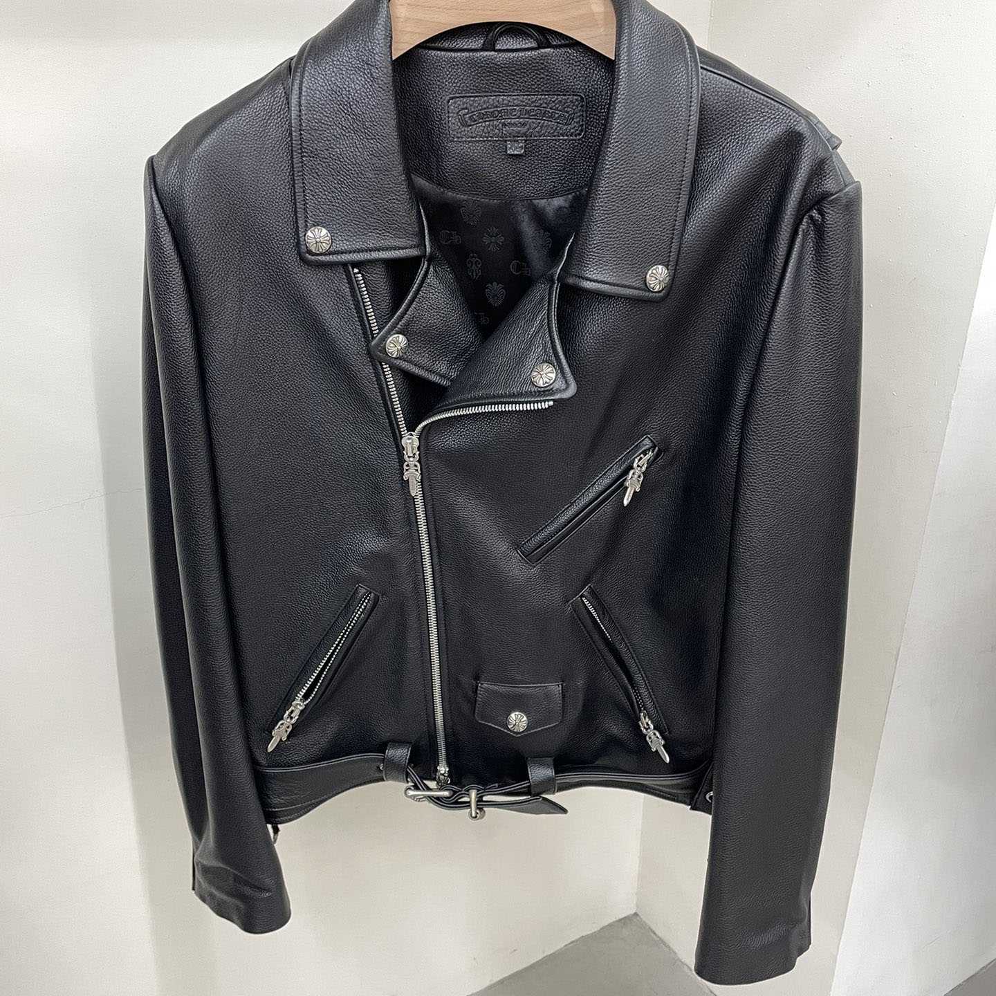 Chrome Hearts Leather Belted Biker Jacket - DesignerGu