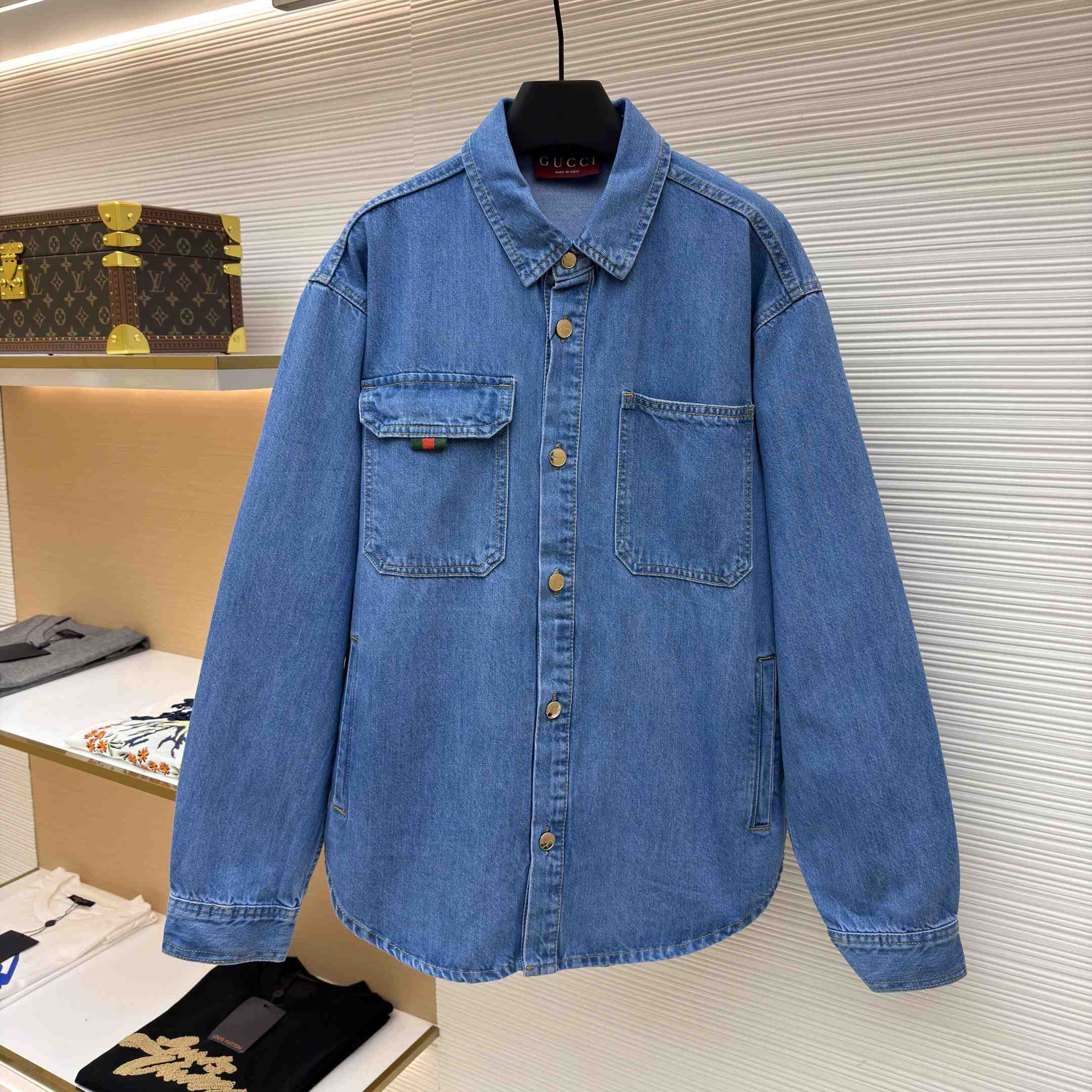 Gucci  Patch-Pockets Denim Shirt - DesignerGu