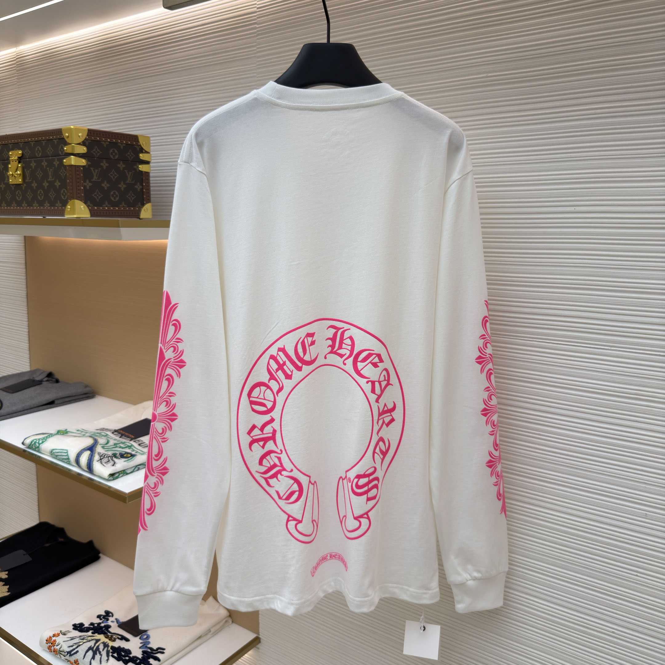 Chrome Hearts  Pink Horseshoe White Long Sleeve Tee - DesignerGu