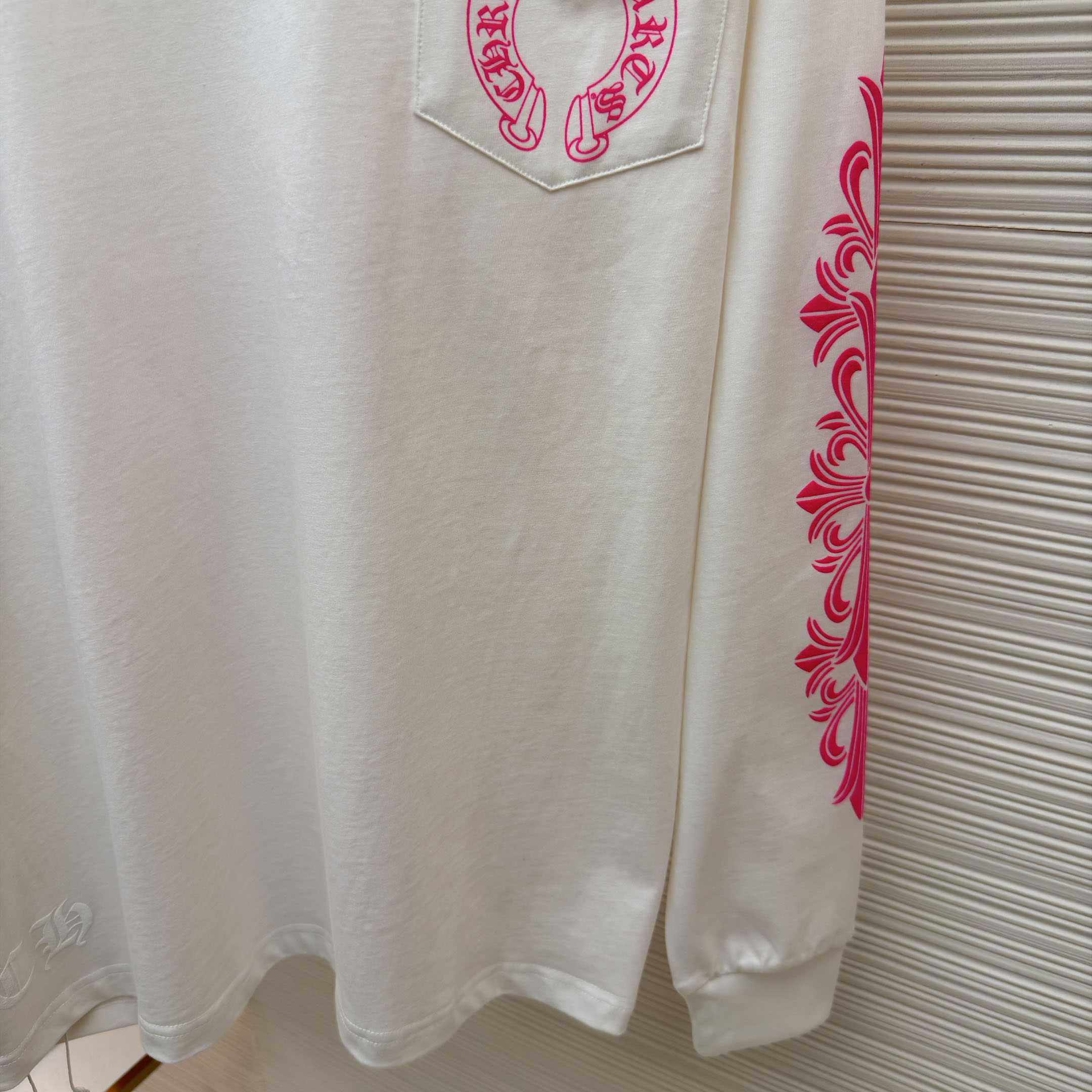 Chrome Hearts  Pink Horseshoe White Long Sleeve Tee - DesignerGu