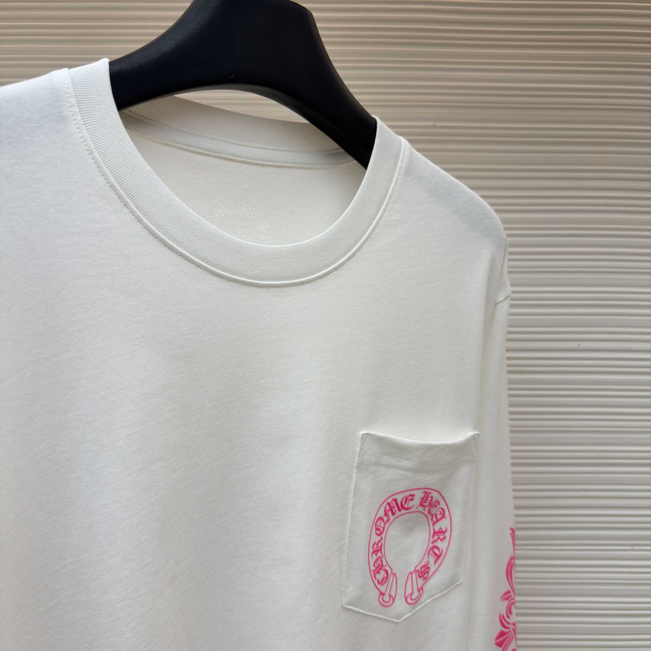 Chrome Hearts  Pink Horseshoe White Long Sleeve Tee - DesignerGu