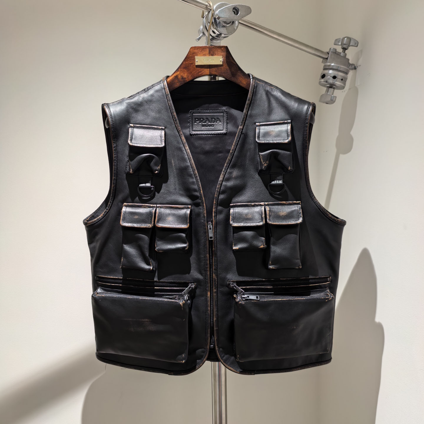 Prada Leather Cargo Vest - DesignerGu