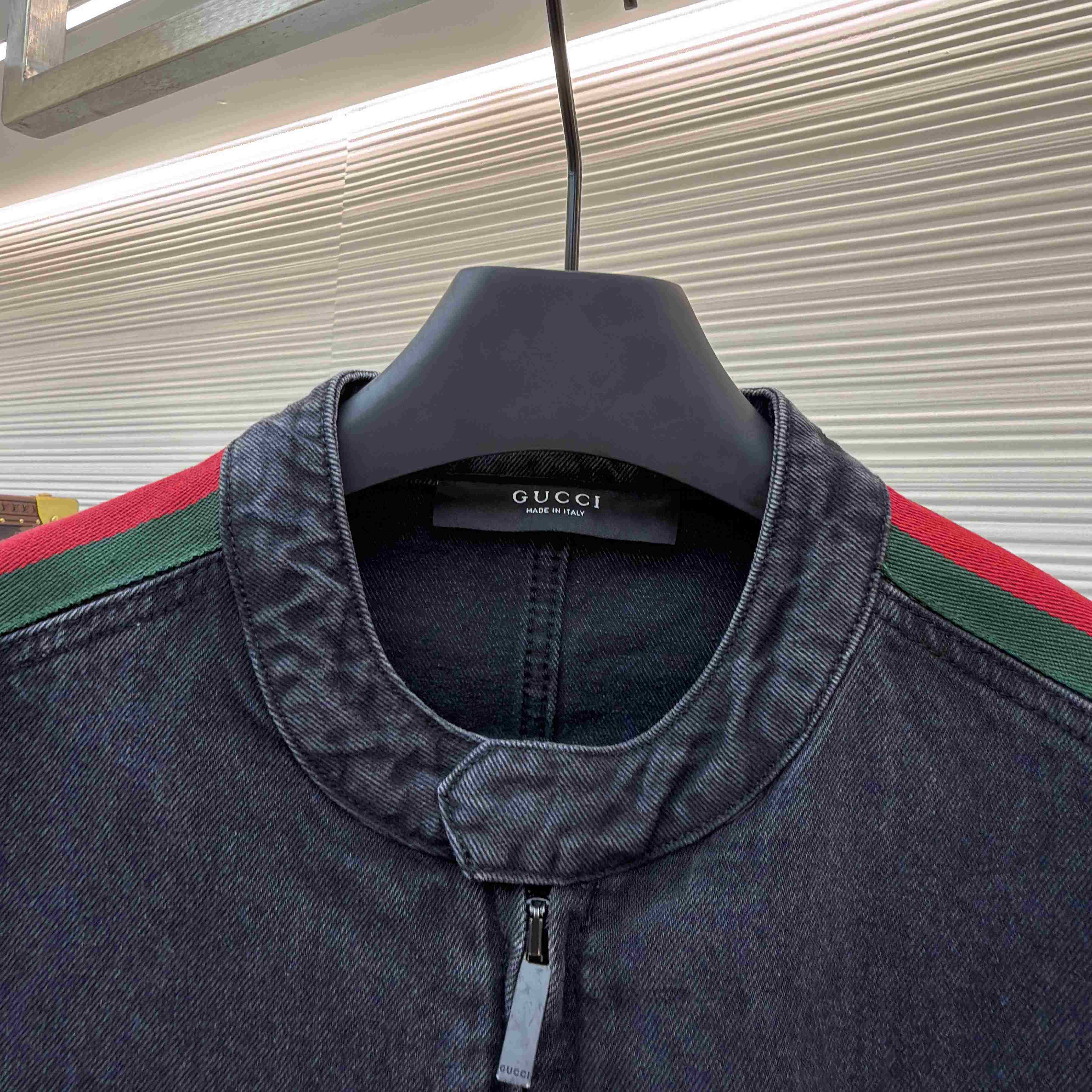 Gucci Cotton Denim Biker Jacket With Web - DesignerGu