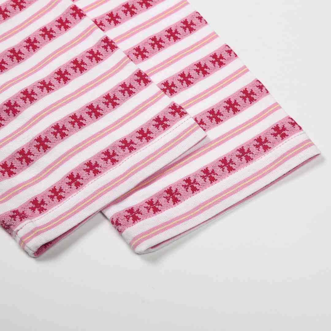 Chrome Hearts Cross Stripe Long Sleeve Polo Shirt Pink - DesignerGu