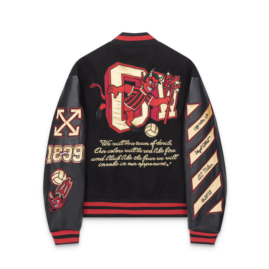 Off-White™ X A.C. Milan Logo-Appliquéd Varsity Jacket - DesignerGu