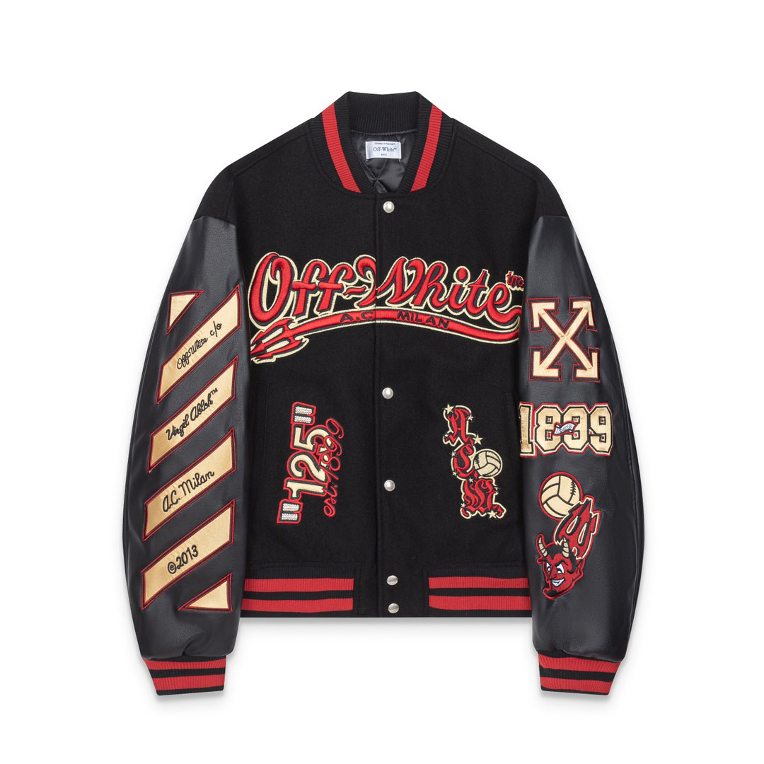 Off-White™ X A.C. Milan Logo-Appliquéd Varsity Jacket - DesignerGu