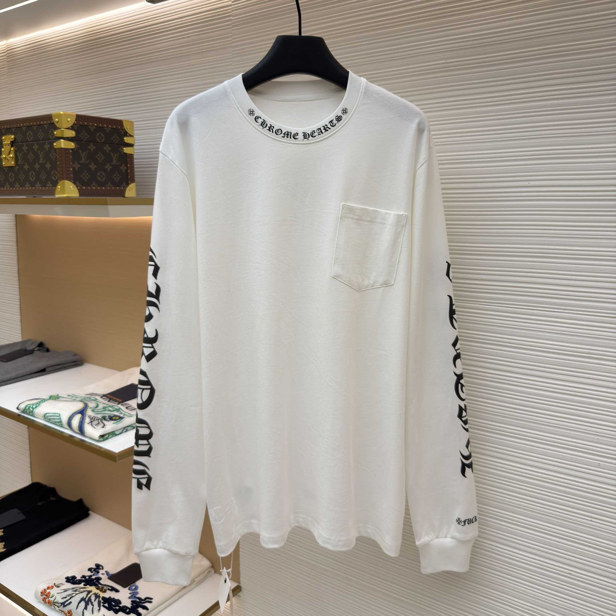 Chrome Hearts  Neck White Long Sleeve Tee - DesignerGu