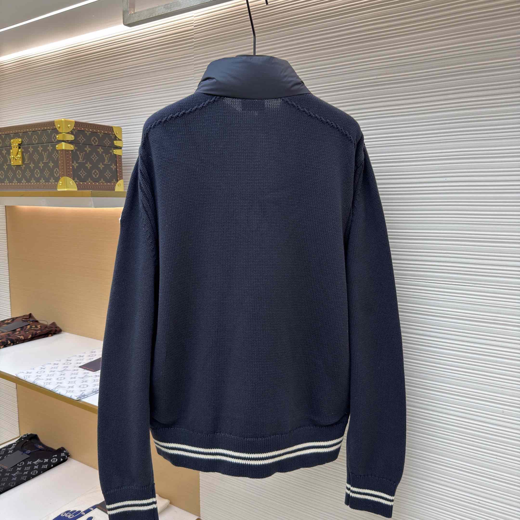 Moncler Navy Paneled Down Cardigan - DesignerGu