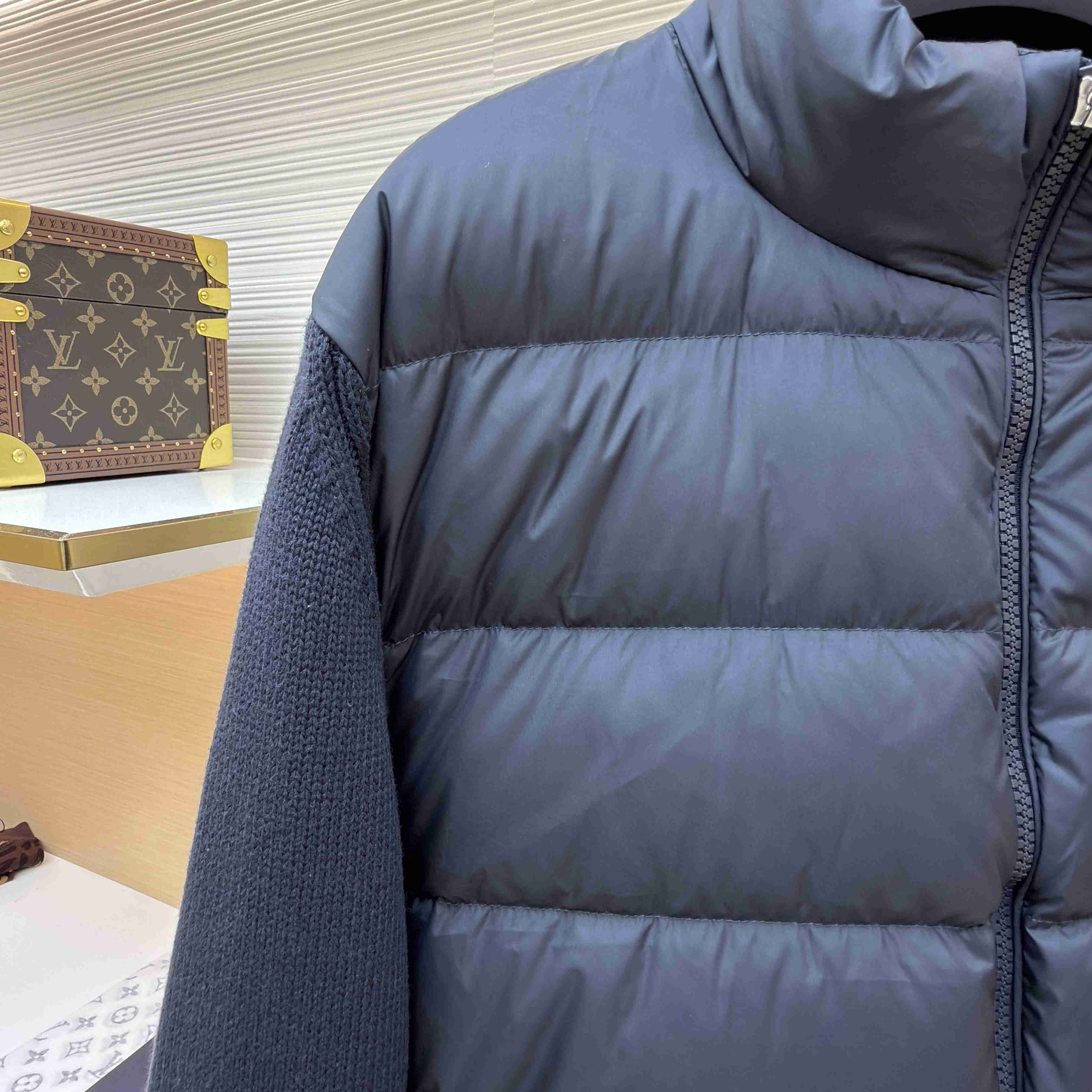 Moncler Navy Paneled Down Cardigan - DesignerGu