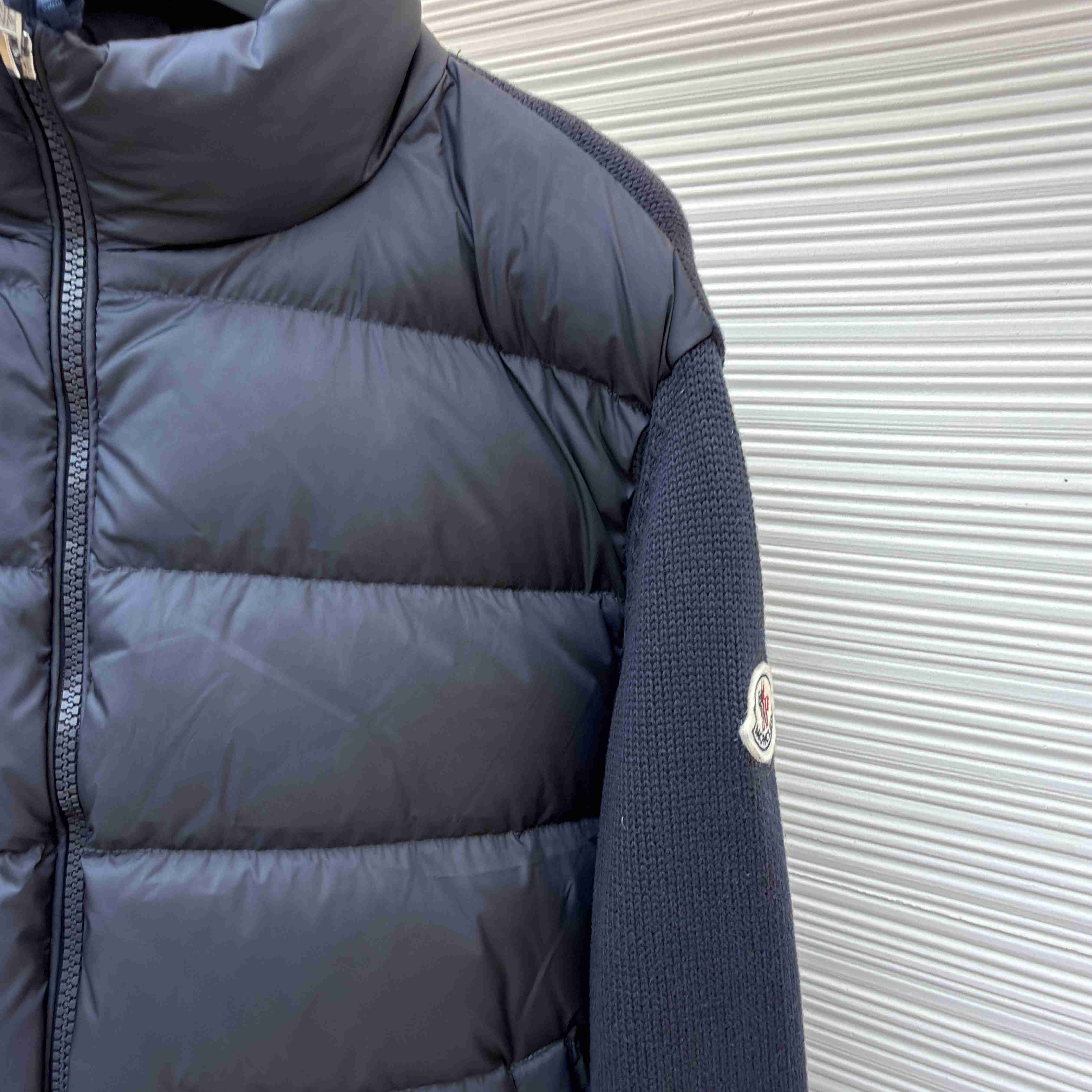 Moncler Navy Paneled Down Cardigan - DesignerGu