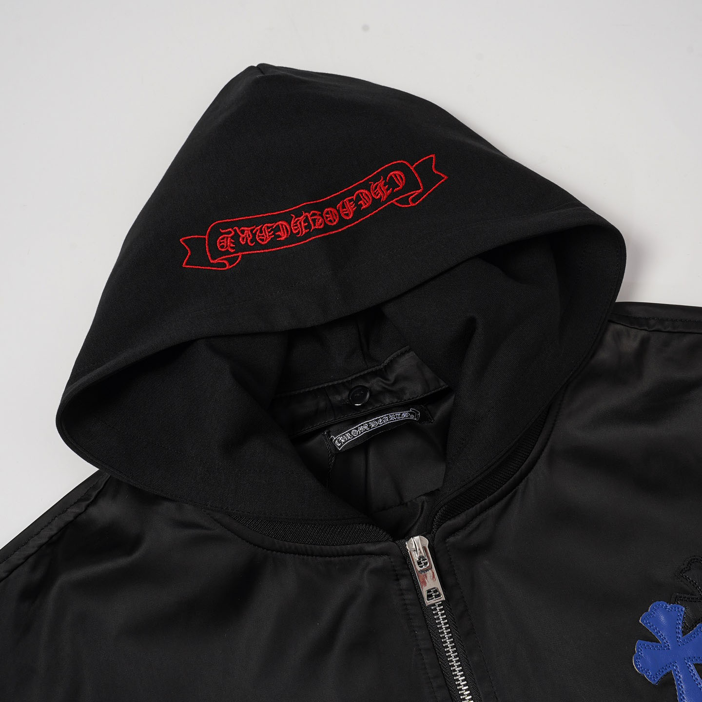 Chrome Hearts Multicolor Cross Patch Hooded Bomber Jacket - DesignerGu
