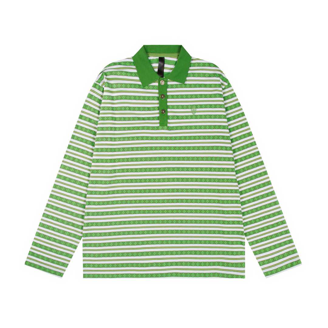 Chrome Hearts Teens From Mars Cross Script Green&White Long Sleeve Polo - DesignerGu