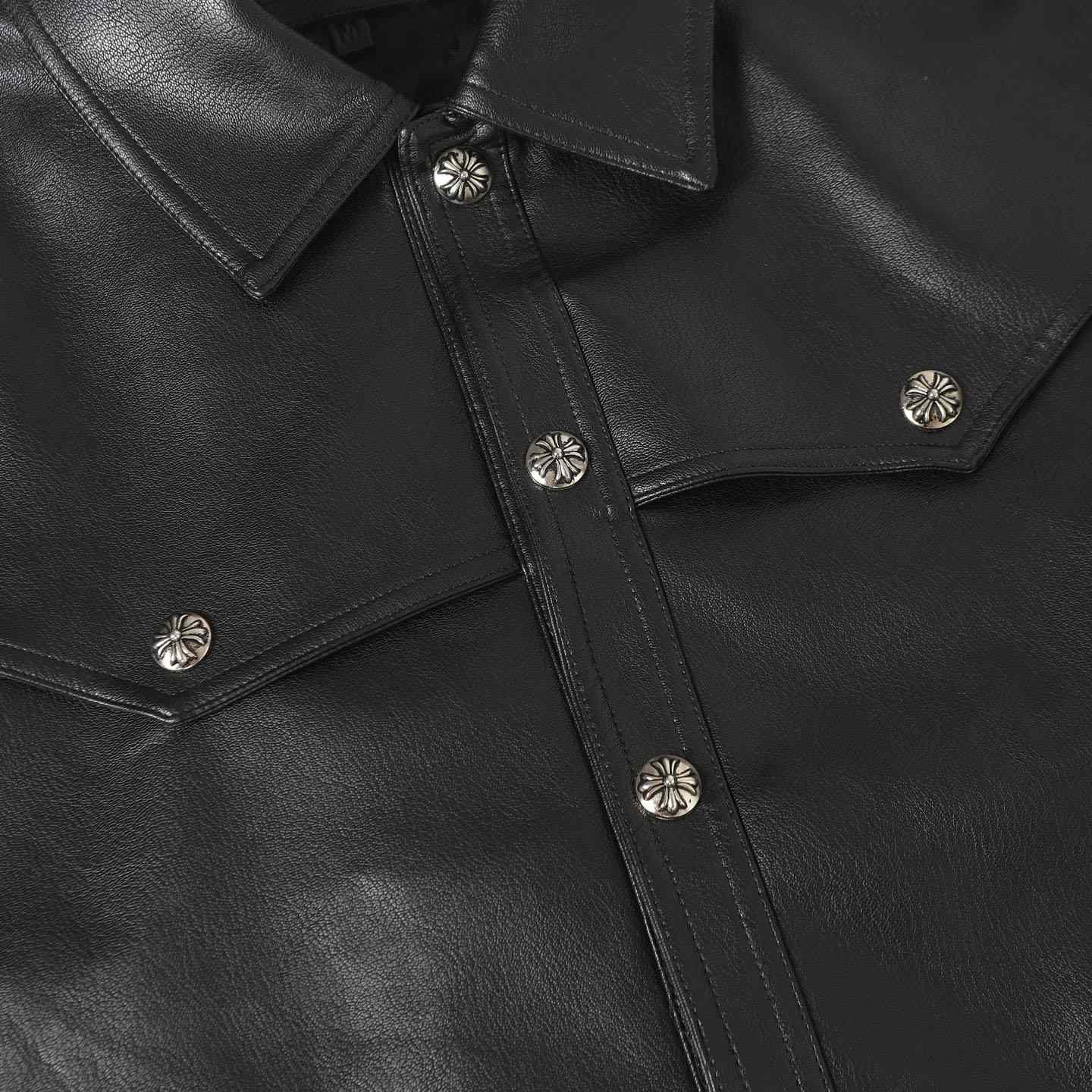 Chrome Hearts Black Leather Cross Western Jacket - DesignerGu