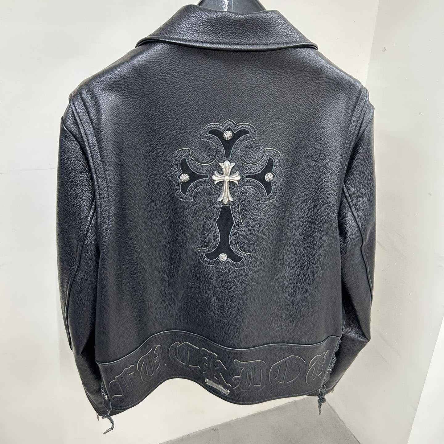 Chrome Hearts Classic Moto Filigree Cross Leather Jacket - DesignerGu
