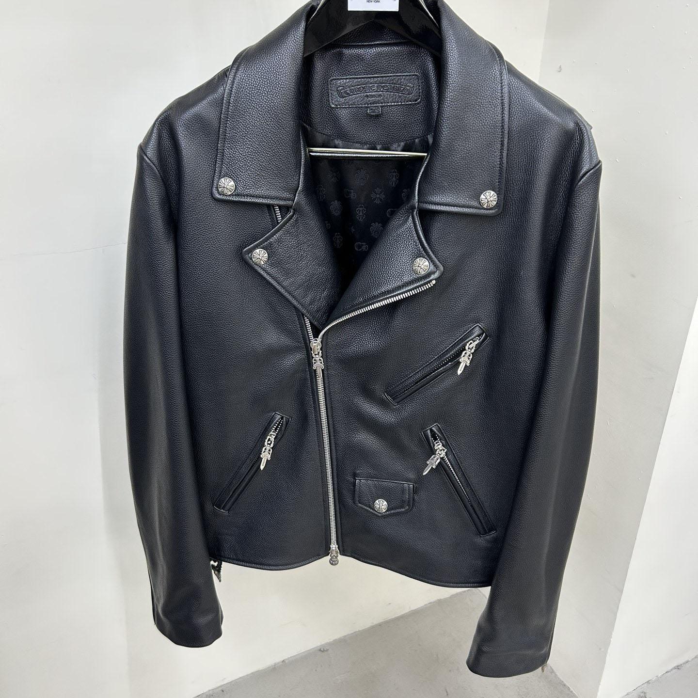 Chrome Hearts Classic Moto Filigree Cross Leather Jacket - DesignerGu