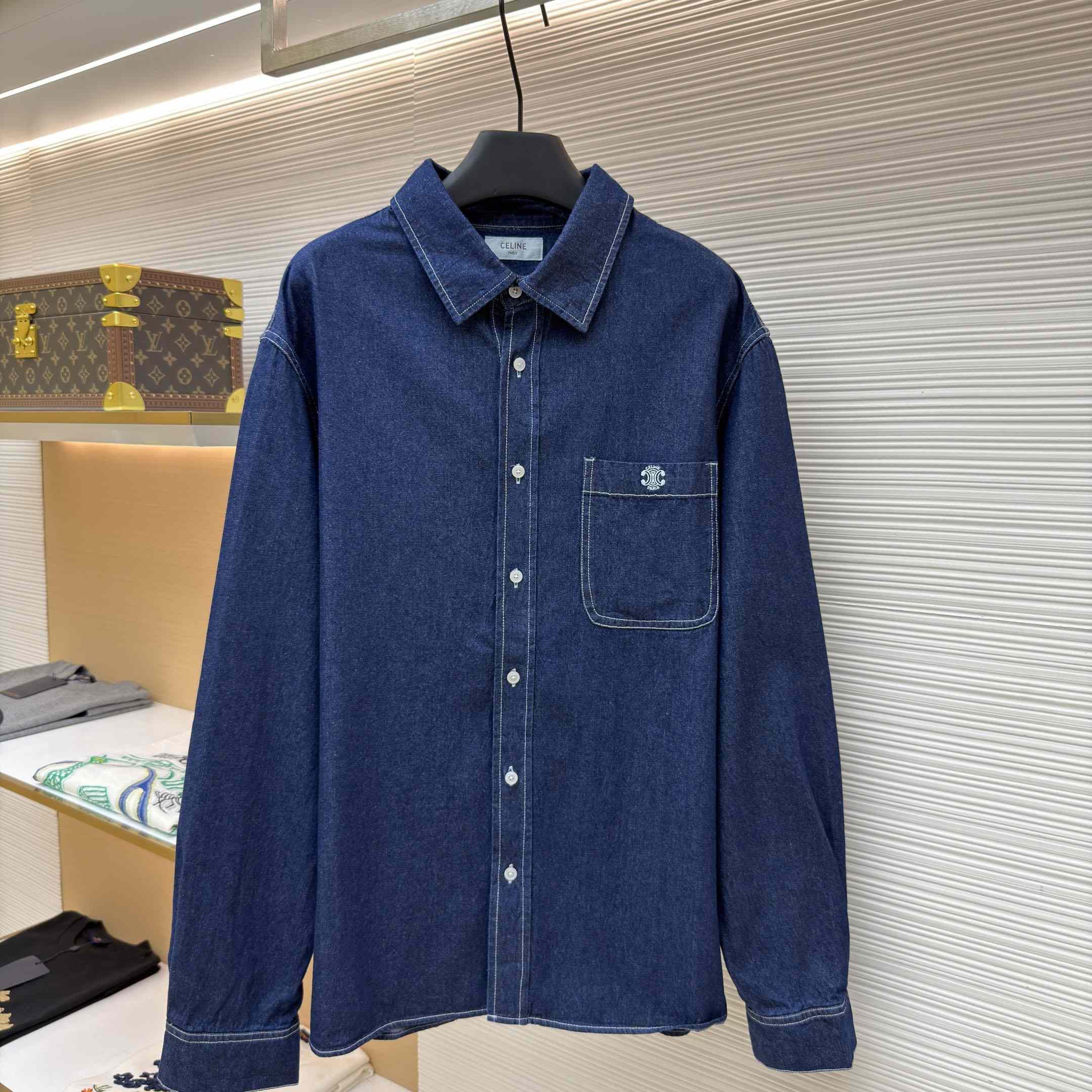 Celine Overshirt In Cotton Denim - DesignerGu
