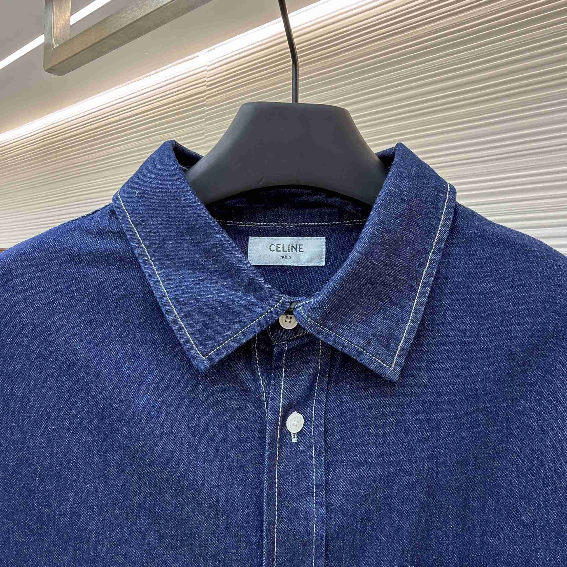 Celine Overshirt In Cotton Denim - DesignerGu