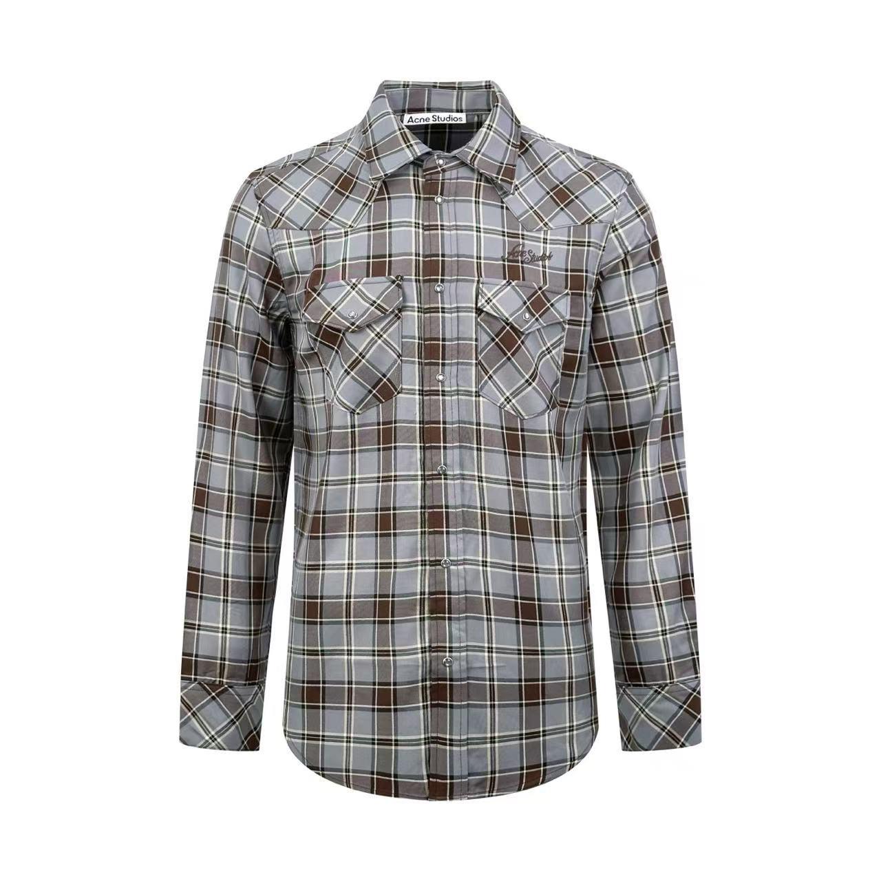 Acne Studios Gray Flannel Check Button-Up Shirt - DesignerGu