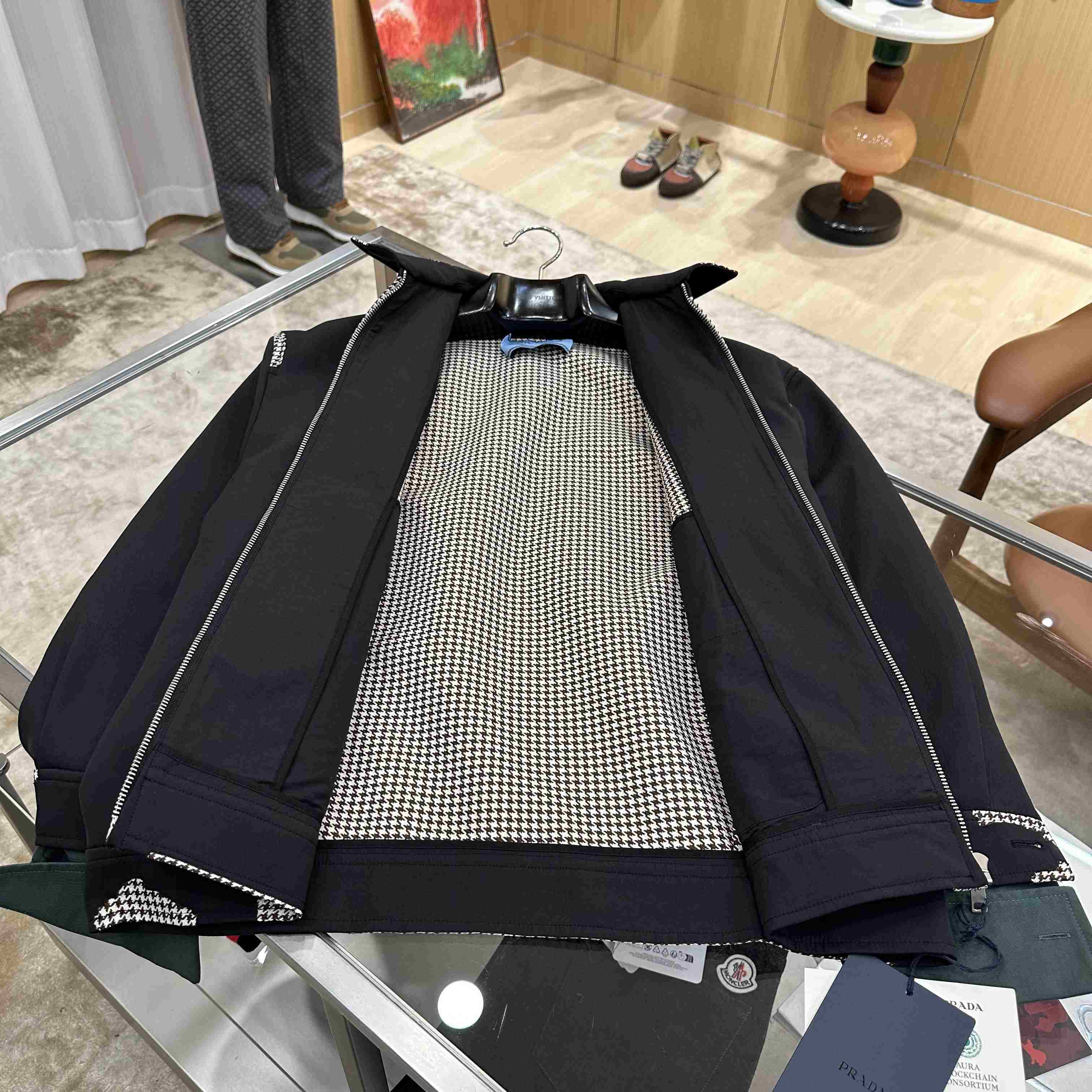 Prada Bonded Leather Houndstooth Jacket - DesignerGu