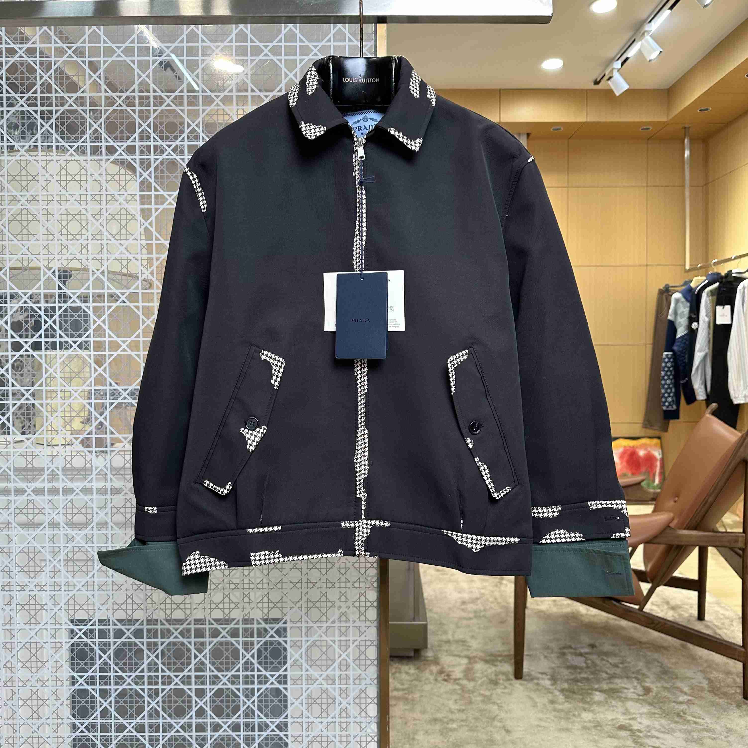 Prada Bonded Leather Houndstooth Jacket - DesignerGu