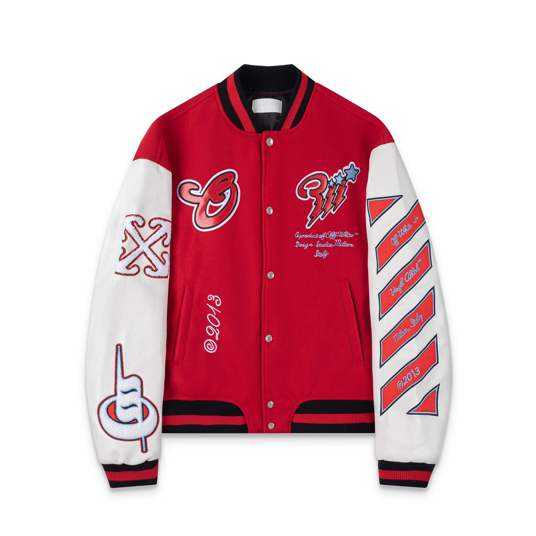Off-White™ Scorpio Lea Wool Varsity Jacket 'Red/Off White' - DesignerGu