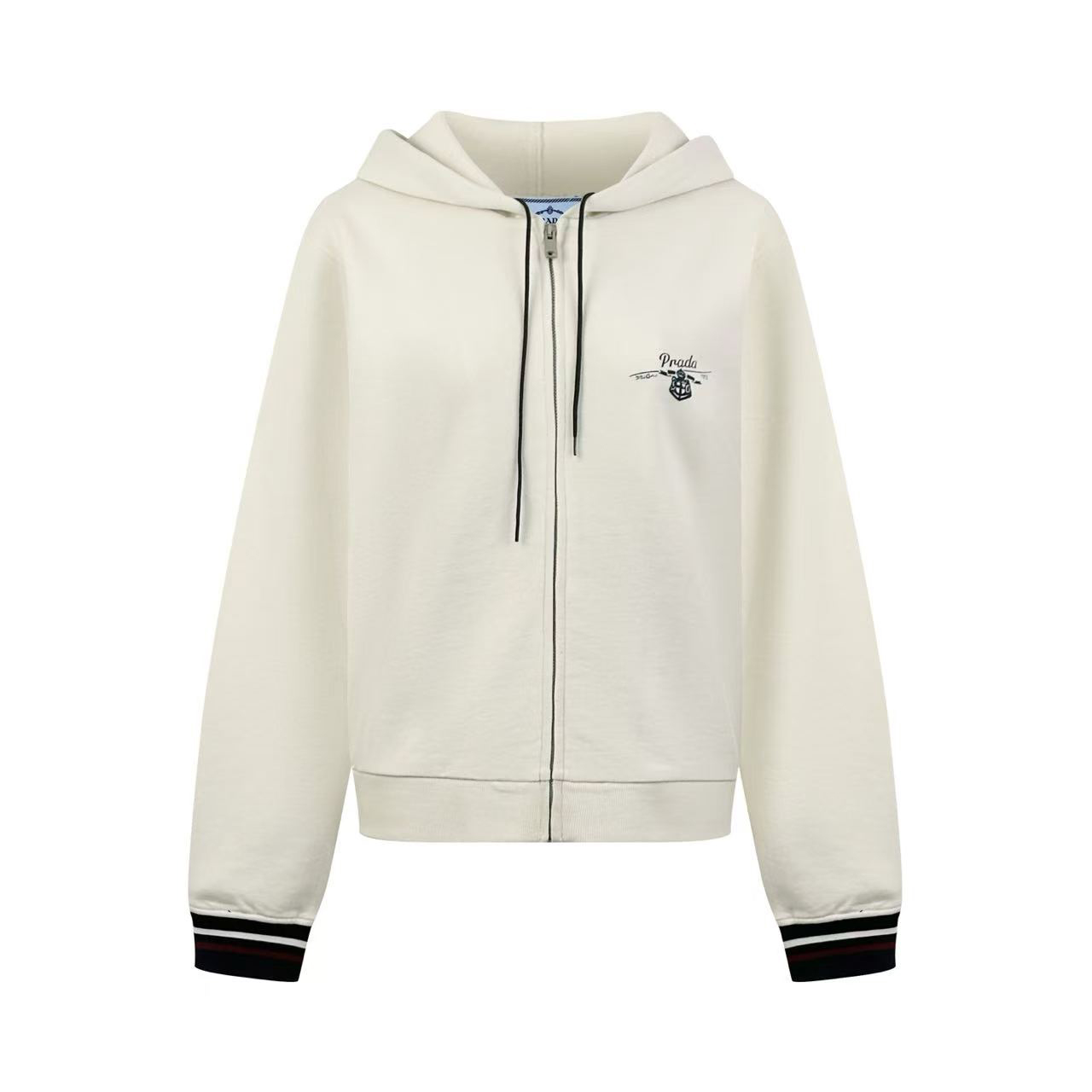 Prada Cotton Fleece Zip-Front Hoodie - DesignerGu